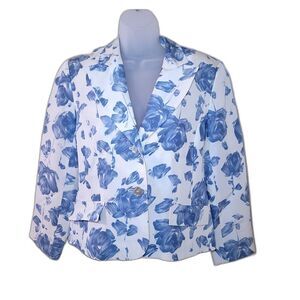 Vintage Grace Elements Women’s White Floral Silk Blazer Size 4